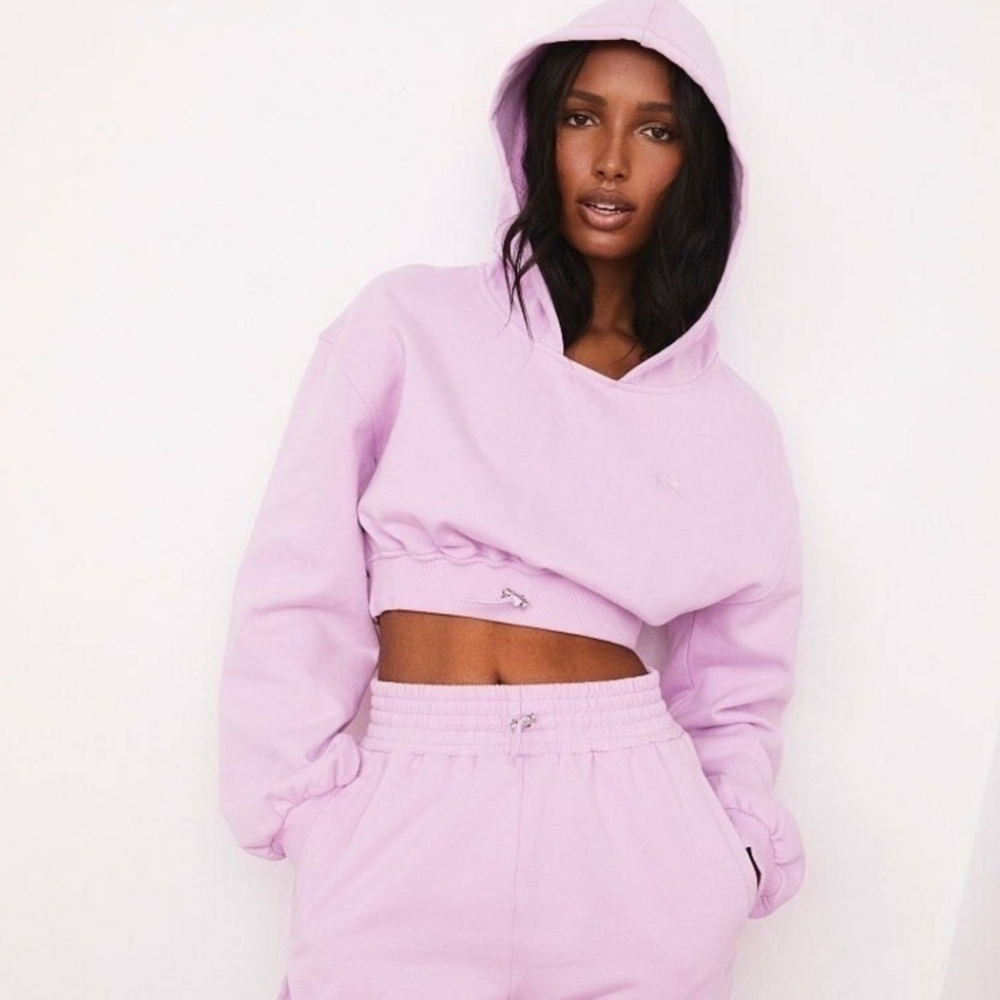 For Love & Lemons × Victoria Secret Josie Crop Hoodie Size Lg Lilac Drawstring